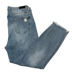 Nicole Miller SOHO high rise ankle skinny jeans distressed frayed hem size 12